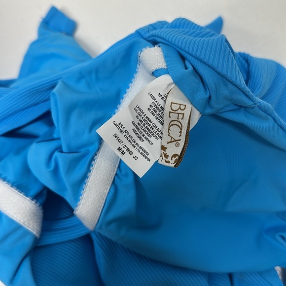Becca Swim Suit One Piece Fine Line Rib Skylar Plunge Waterfall Blue Size Medium - Picture 7 of 13